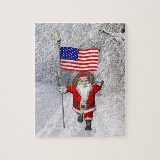 Funny Santa Claus met Amerikaanse vlag Legpuzzel (Verticaal)