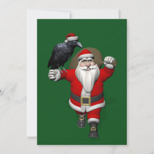 Funny Santa Claus met Common Raven Feestdagenkaart