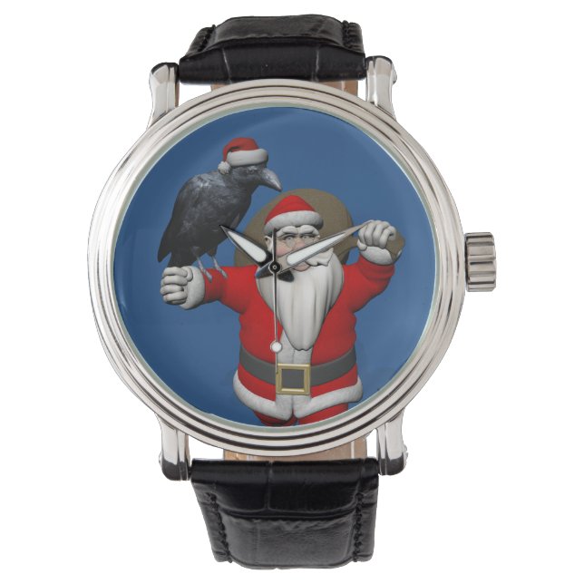 Funny Santa Claus met Common Raven Horloge (Voorkant)