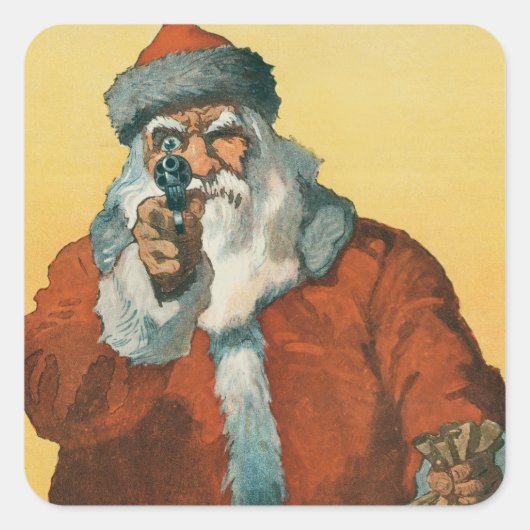 Funny Santa Claus met een kerstPistool Vierkante Sticker (Voorkant)