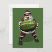 Funny Santa Claus met Giant Melon Feestdagenkaart (Voorkant / Achterkant)