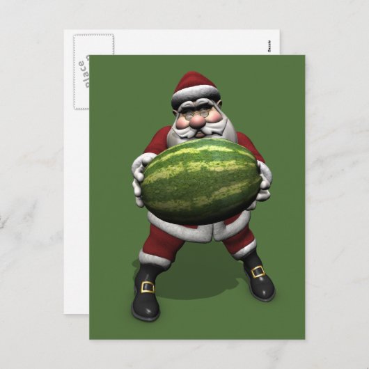 Funny Santa Claus met Giant Melon Feestdagenkaart (Voorkant / Achterkant)