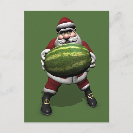 Funny Santa Claus met Giant Melon Feestdagenkaart (Voorkant)