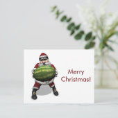 Funny Santa Claus met Giant Melon Feestdagenkaart (Staand voorkant)