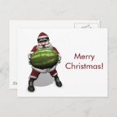 Funny Santa Claus met Giant Melon Feestdagenkaart (Voorkant / Achterkant)