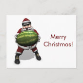 Funny Santa Claus met Giant Melon Feestdagenkaart (Voorkant)
