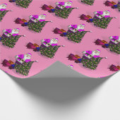 Funny Santa Claus met roze ribbons kerstboom Cadeaupapier (Hoek)