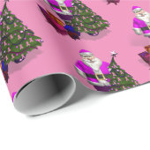 Funny Santa Claus met roze ribbons kerstboom Cadeaupapier (Rol Hoek)