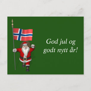 Funny Santa Claus met vlag van Noorwegen Feestdagenkaart