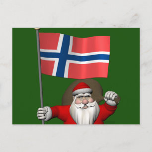 Funny Santa Claus met vlag van Noorwegen Feestdagenkaart