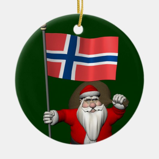 Funny Santa Claus met vlag van Noorwegen Keramisch Ornament (Voorkant)