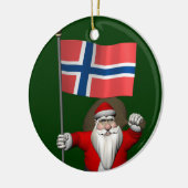 Funny Santa Claus met vlag van Noorwegen Keramisch Ornament (Links)