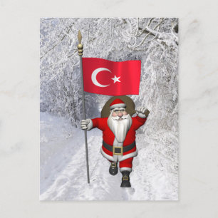 Funny Santa Claus met vlag van Turkije Feestdagenkaart