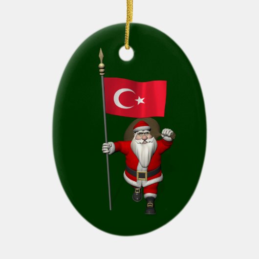 Funny Santa Claus met vlag van Turkije Keramisch Ornament (Voorkant)