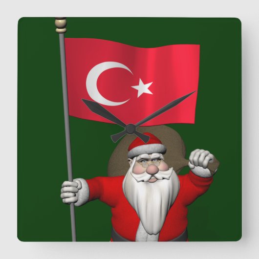 Funny Santa Claus met vlag van Turkije Vierkante Klok (Voorkant)