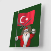 Funny Santa Claus met vlag van Turkije Vierkante Klok (Hoek)