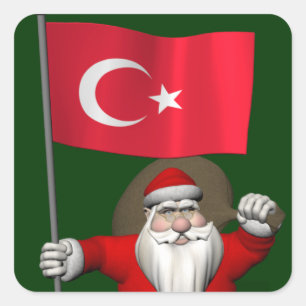 Funny Santa Claus met vlag van Turkije Vierkante Sticker