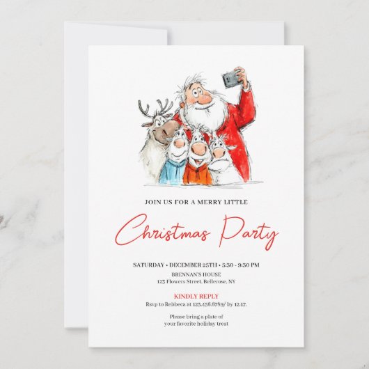 Funny Santa Claus Minimal Christmas Party Invite Kaart (Voorkant)