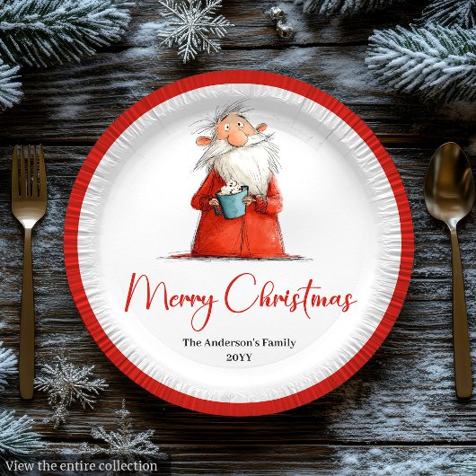 Funny Santa Claus Minimalist Holiday Tableware  Papieren Bordje