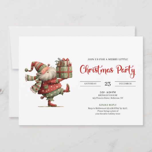 Funny Santa Claus Modern Red Green Holiday Invite Kaart (Voorkant)