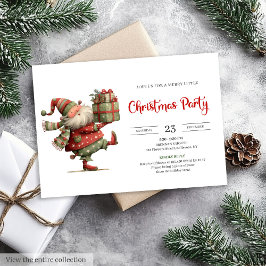 Funny Santa Claus Modern Red Green Holiday Invite Kaart