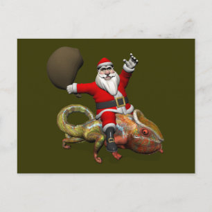 Funny Santa Claus op de grote Panther Chameleon Feestdagenkaart