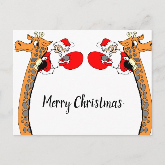 Funny Santa Claus op Giraffe Kerst Briefkaart (Voorkant)