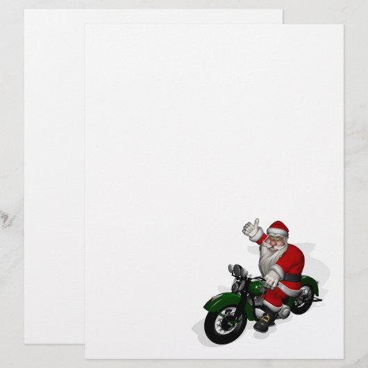 Funny Santa Claus op groene  motorfiets (Voorkant / Achterkant)