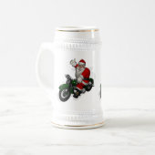 Funny Santa Claus op groene motorfiets Bierpul (Voorkant links)