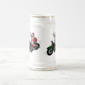 Funny Santa Claus op groene motorfiets Bierpul (Center)