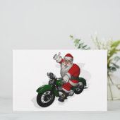 Funny Santa Claus op groene motorfiets Briefpapier (Staand voorkant)