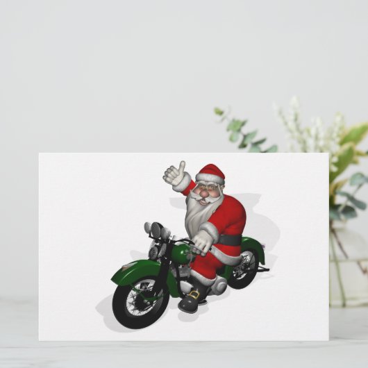 Funny Santa Claus op groene motorfiets Briefpapier (Staand voorkant)