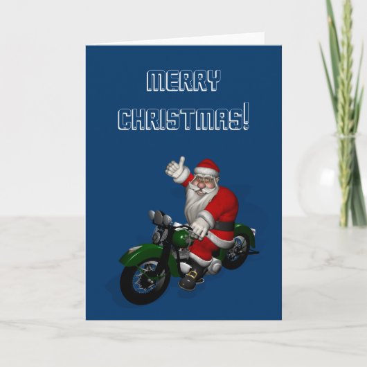 Funny Santa Claus op groene  motorfiets Feestdagen Kaart (Voorkant)