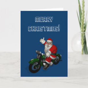 Funny Santa Claus op groene  motorfiets Feestdagen Kaart