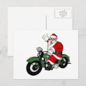 Funny Santa Claus op groene  motorfiets Feestdagenkaart (Voorkant / Achterkant)