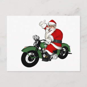 Funny Santa Claus op groene  motorfiets Feestdagenkaart