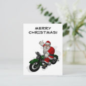 Funny Santa Claus op groene  motorfiets Feestdagenkaart (Staand voorkant)
