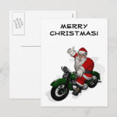Funny Santa Claus op groene  motorfiets Feestdagenkaart (Voorkant / Achterkant)