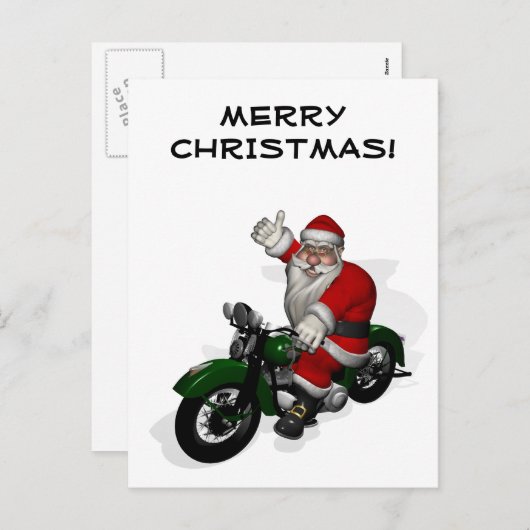 Funny Santa Claus op groene motorfiets Feestdagenkaart (Voorkant / Achterkant)