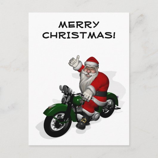 Funny Santa Claus op groene  motorfiets Feestdagenkaart (Voorkant)
