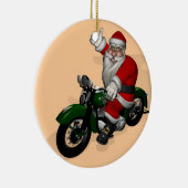 Funny Santa Claus op groene  motorfiets Keramisch Ornament (Rechts)