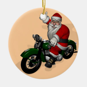 Funny Santa Claus op groene  motorfiets Keramisch Ornament