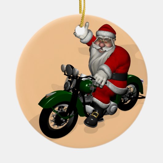 Funny Santa Claus op groene  motorfiets Keramisch Ornament (Voorkant)