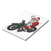 Funny Santa Claus op groene  motorfiets Notitieblok (Linkerzijde)