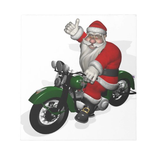 Funny Santa Claus op groene  motorfiets Notitieblok (Voorkant)