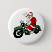 Funny Santa Claus op groene  motorfiets Ronde Button 5,7 Cm (Voorkant)