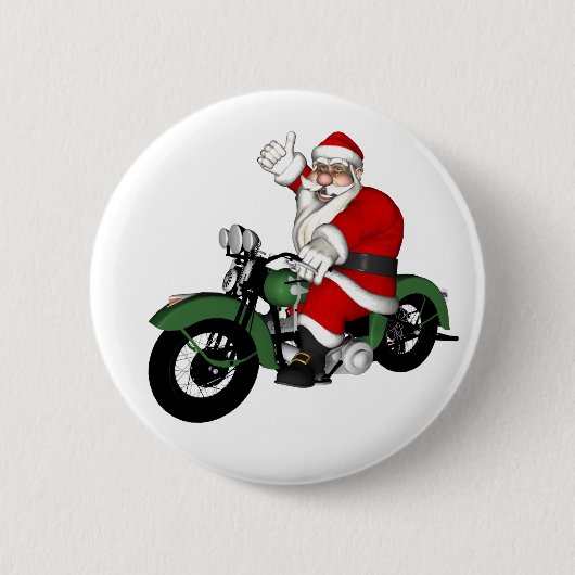 Funny Santa Claus op groene  motorfiets Ronde Button 5,7 Cm (Voorkant)