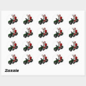 Funny Santa Claus op groene  motorfiets Ronde Sticker (Vel)