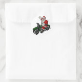 Funny Santa Claus op groene  motorfiets Ronde Sticker (Tas)
