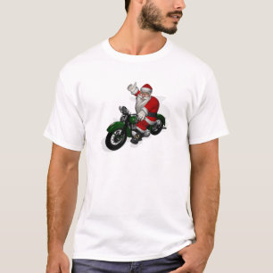 Funny Santa Claus op groene  motorfiets T-shirt
